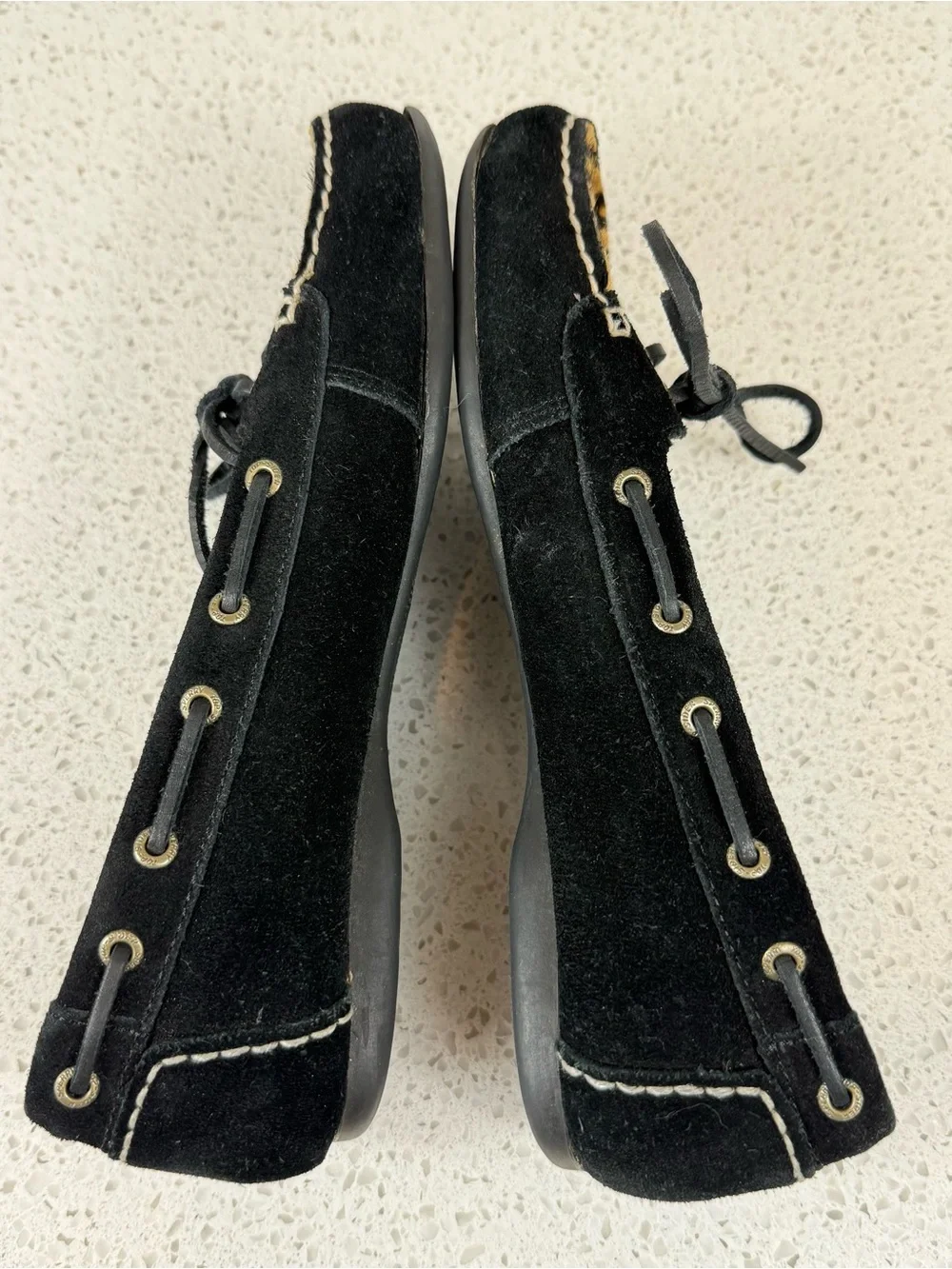 Sperry Top Sider Firefish Leopard Print Pony Hair Black Leather Women’s Size 6